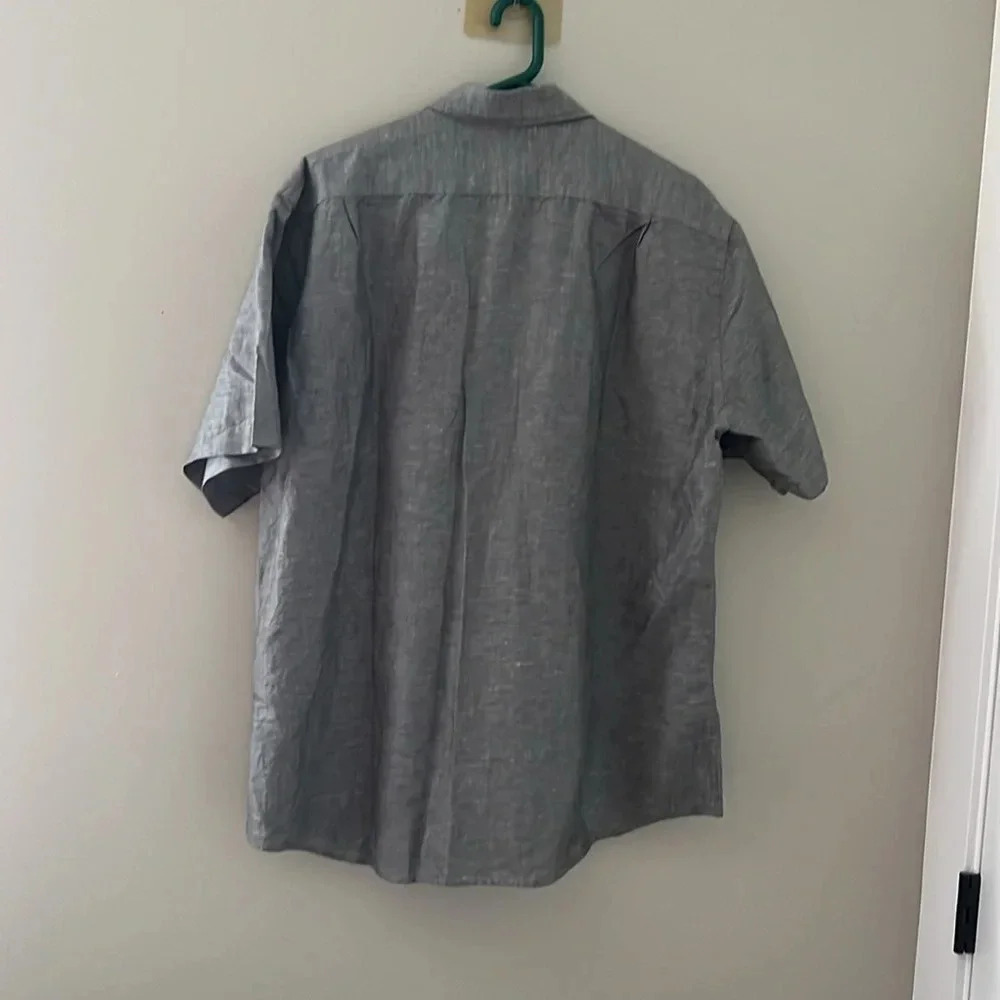 NWT Uniqlo Linen Cotton Short Sleeve Button Front Shirt XL Gray - Picture 2 of 3